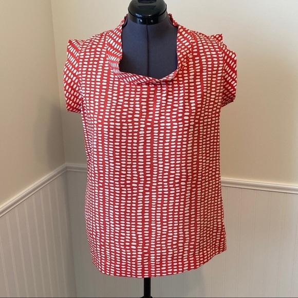 VINTAGE CABI Madeline Cap Blouse Coral/White L #294 NEARLY NEW - Picture 2 of 6